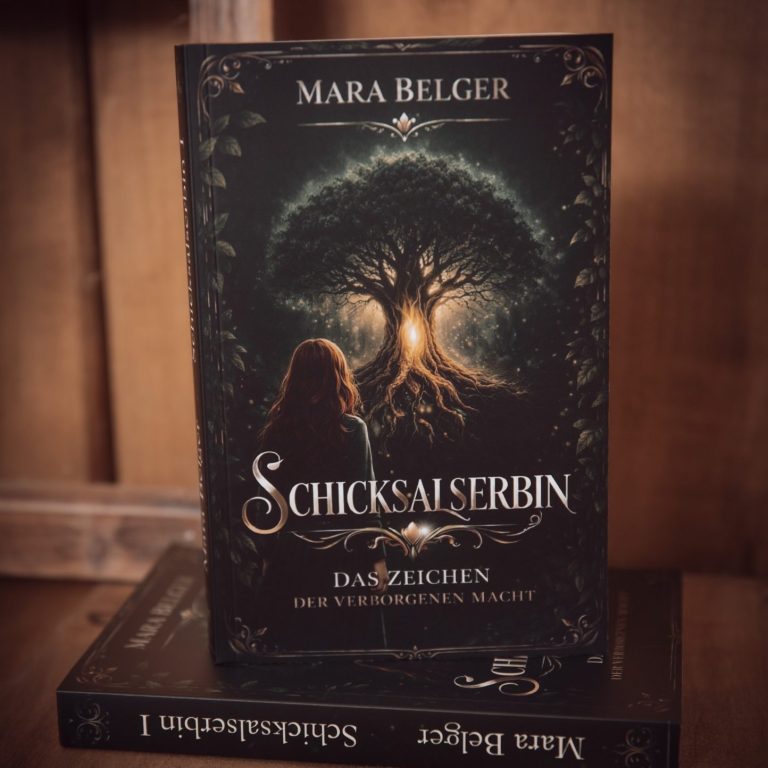 Schicksalserbin - Das Zeichen der verborgenen Macht Frau in einem grünen Kleid vor einem mystischen Baum, Titel: "Schicksalserbin".
JonahLu-Fotografie
